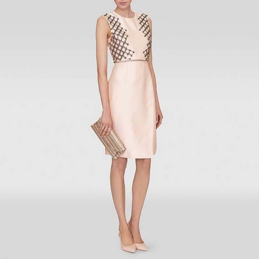 NWT LK Bennett Doris embellished midi dress, pale pink / nude, size 6